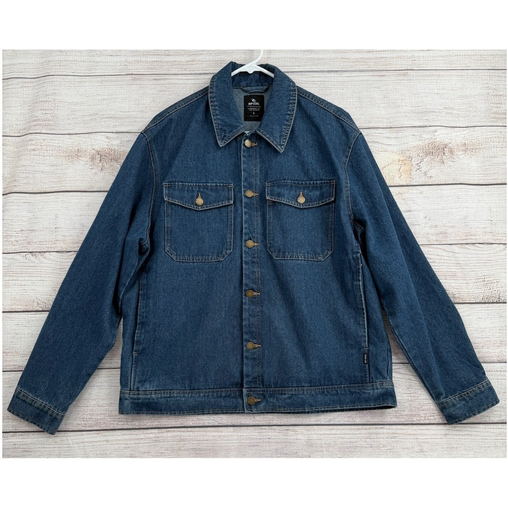Rip Curl Denim Jacket Mens Large Blue Button Front Long Sleeve Trucker